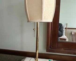 Vintage Stiffel Brass Table Lamp with Cream Damask Shade