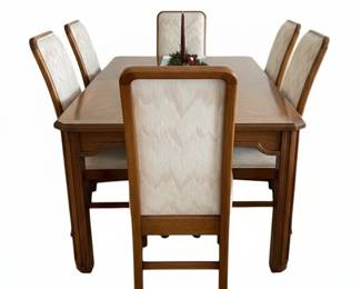 Vintage Burl Wood Dining Set with Upholstered Chairs