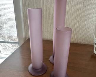Set of Frosted Amethyst Glass Bud Vases