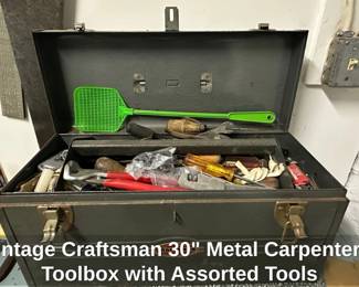 Vintage Craftsman Metal Carpenters Toolbox with Assorted Tools