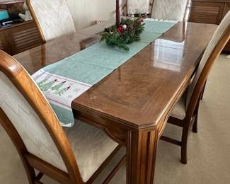 Vintage Burl Wood Dining Set with Upholstered Chairs second image