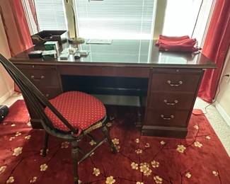 Vintage Mahogany Double Pedestal Executive Desk with SpindleBack Chair