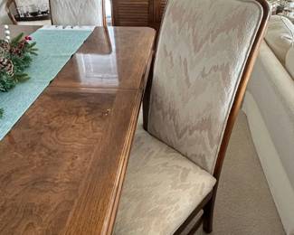 Vintage Burl Wood Dining Set with Upholstered Chairs third image