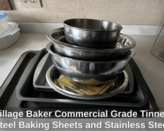 Village Baker Commercial Grade Tinned Steel Baking Sheets and Stainless Steel Mixing Bowls Set