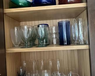 Assorted Glassware and Wooden Bowls