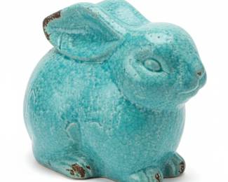Vintage Turquoise Crackle Glaze Ceramic Bunny Figurines second image