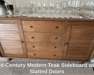 MidCentury Modern Teak Sideboard with Slatted Doors
