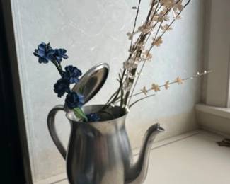 Vintage Pewter Teapot with Decorative Stems