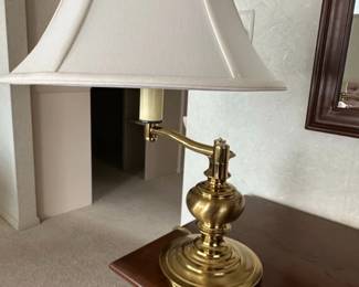 Vintage Stiffel Brass Swing Arm Bankers Lamp with Cream Fabric Shade