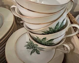 Vintage Porcelain Teacup and Saucer Set with Lily of the Valley floral motif and Gold Rim by Noritake