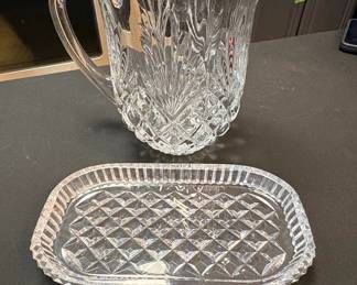 Crystal Dublin Pattern Pitcher and Tray Set