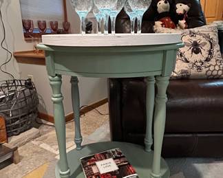Sage Green TwoTiered Pedestal Accent Table
