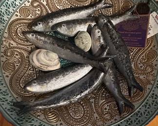HandDecorated Glass Dish with Sardine Figurines and Shells