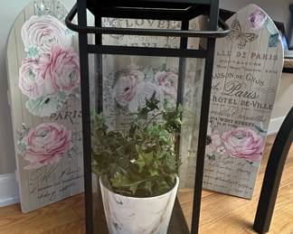 French Country Style Decorative Lantern with Faux Ivy and Panels