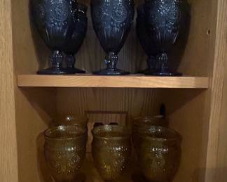 Vintage Embossed Colored Glass Goblets and Compotes