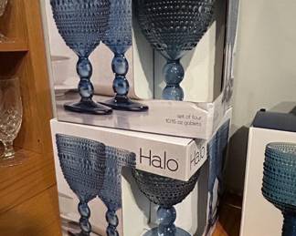 Godinger Lumina Blue Hobnail Goblets Set of