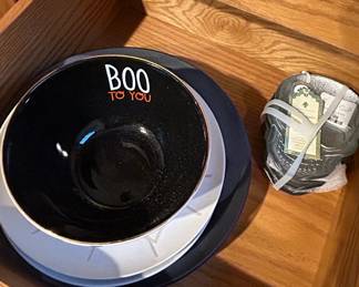 Rae Dunn Boo To You Halloween Ceramic Bowl and Plates Set with Pumpkin Dishes