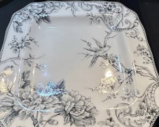 Fifth Adelaide Square Serving Platter with Floral and Bird Motif