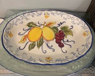 Italian Ceramic Serving Platter with Lemons and Grapes by Ceramiche Borgioli