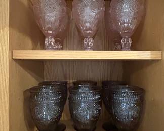 Set of The Pioneer Woman Adeline Embossed Glass Goblets Pink, Grey