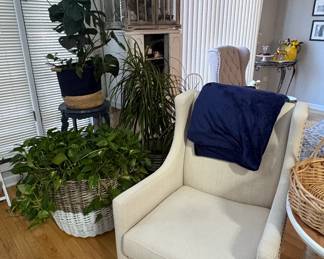 Cream Upholstered Accent Armchair with Nailhead Trim