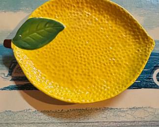 LemonShaped Ceramic Serving Dish with Leaf Accent by Brass Monkey Home