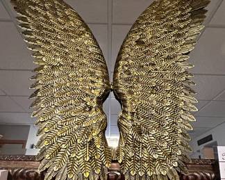 Large Gold Angel Wings Wall Decor with Ornate Frame