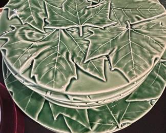 Green Maple Leaf Plates Set of