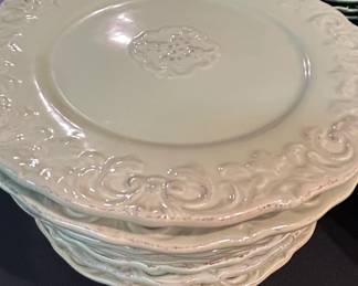Set of Certified International Firenze Ivory Embossed Dinner Plates