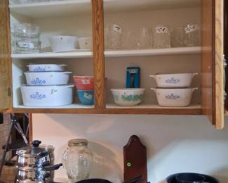 Corning ware and a little pyrex and a LOT of pans.
