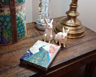 Do I see Lefton red eyed bunnies...dont miss the lighted prayer hands either