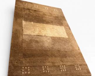 74 LargeBrownTanWoolAreaRugGeometricBlockDesign