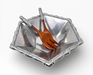 92 ReedBartonBannisterLargeAluminumBowlwWoodServers