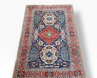 34 RedBlueGreenWoolAreaRugwMedallionGeometricBorder