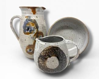 75 SignedStudioPotteryPitcherCreamerBowlSet3Pc