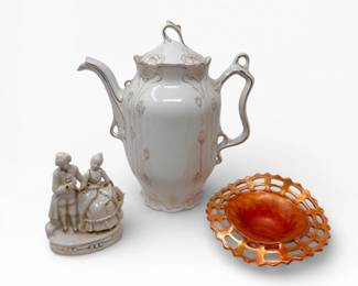 89 BavariaPorcelainPitcherCarnivalGlassBowlJapanCoupleFigurine