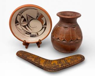 96 HopiPolychromeSignedBowlFRentzBoomerangCarvedPotteryVase