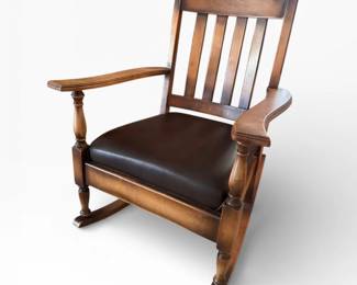 45 SolidWoodRockingChairwSlatBackVinylSeat