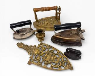 80 AntiqueSadIronsLotwTrivetsHandmadeAustriaMiniPitcher