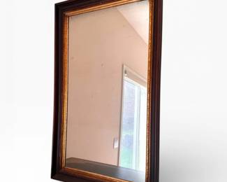 57 AntiqueDarkStainedWoodMirrorwGoldGiltAccent