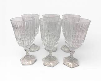 36 6PressedCrystalGobletsFostoriaHeritageStyleHexagonBase