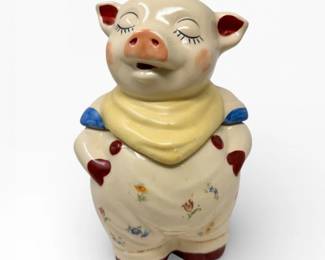 93 Vintage1940sSmileyPigCookieJarYellowScarfUSA