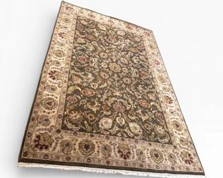 50 LargeGreenFloralHandWovenWoolRugIndia