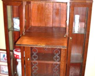 ANTIQUE CABINET WITH DROPFRONT DESK ANS GLSS DISPLAYS
