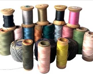 Vintage Spools of Thread with Wire Basket
