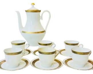 German Bavarian Porcelain - Coffee Pot, Demitasse Cups & Saucers