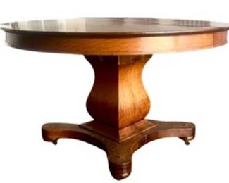 Vintage oak dining table on pedestal