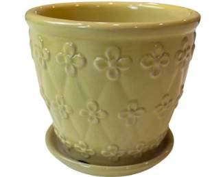 Glazed Ceramic Flower Pot With Attached Saucer