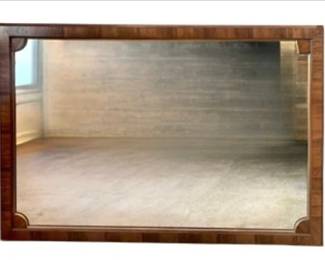 Henredon Dresser Mirror With Satinwood Design, Fan Shaped Corner Accents & Gold Beveled Wood Filet