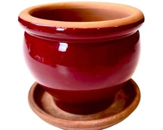Glazed Terracotta Flower Pot With Saucer